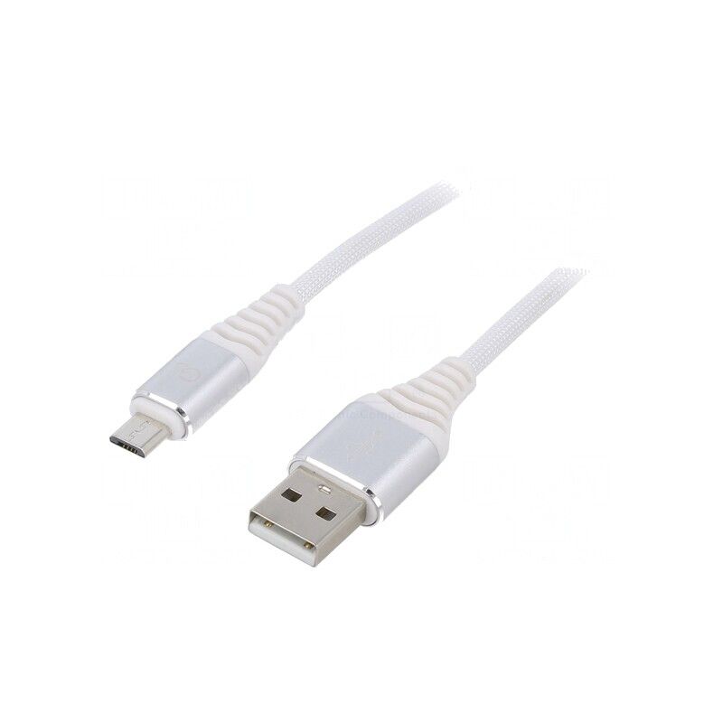 Cablu USB 2.0 A-Micro B Aurit 1m Alb | Electronic-mag.ro | Componente Electronice