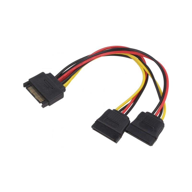 Cablu SATA 15pin Tată la 2x SATA 15pin Mamă 0.18m | Electronic-mag.ro | Componente Electronice