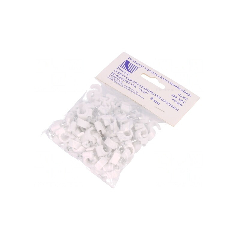 Suporți cablu rotund albi 8mm 100buc cu cui | Electronic-mag.ro | Componente Electronice Suporți cablu rotund albi 8mm 100buc cu cui | Electronic-mag.ro | Componente Electronice