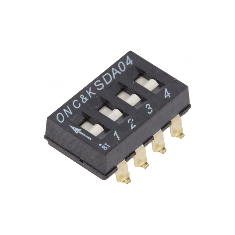 Comutator DIP-SWITCH 4 Secțiuni ON-OFF 0.025A 24VDC | Electronic-mag.ro | Componente Electronice