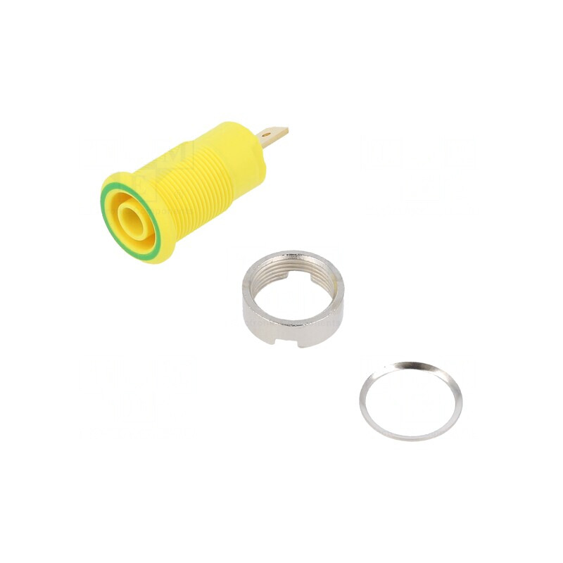 Soclu Banană 4mm Galben-Verde Aurit | Electronic-mag.ro | Componente Electronice