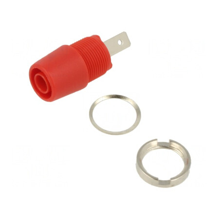 Soclu Banană 4mm Roșie Nichelată 20A 1kV cu Izolație | Electronic-mag.ro | Componente Electronice