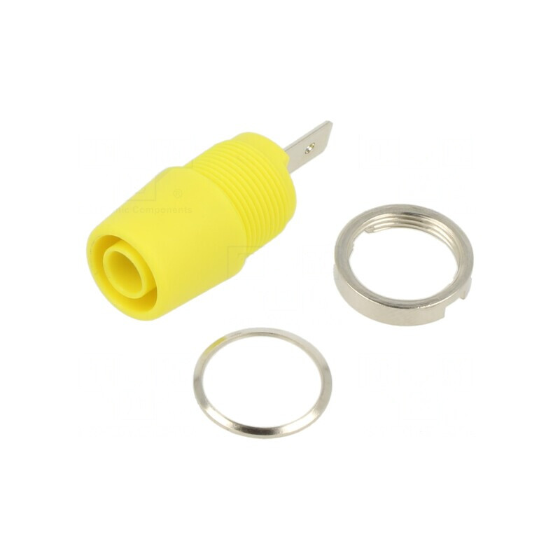 Soclu Banană 4mm 20A Galben Nichelat Izolat | Electronic-mag.ro | Componente Electronice