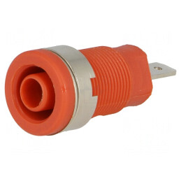 Soclu banană 4mm 24A 1kV roșu nichelat pe panou | Electronic-mag.ro | Componente Electronice