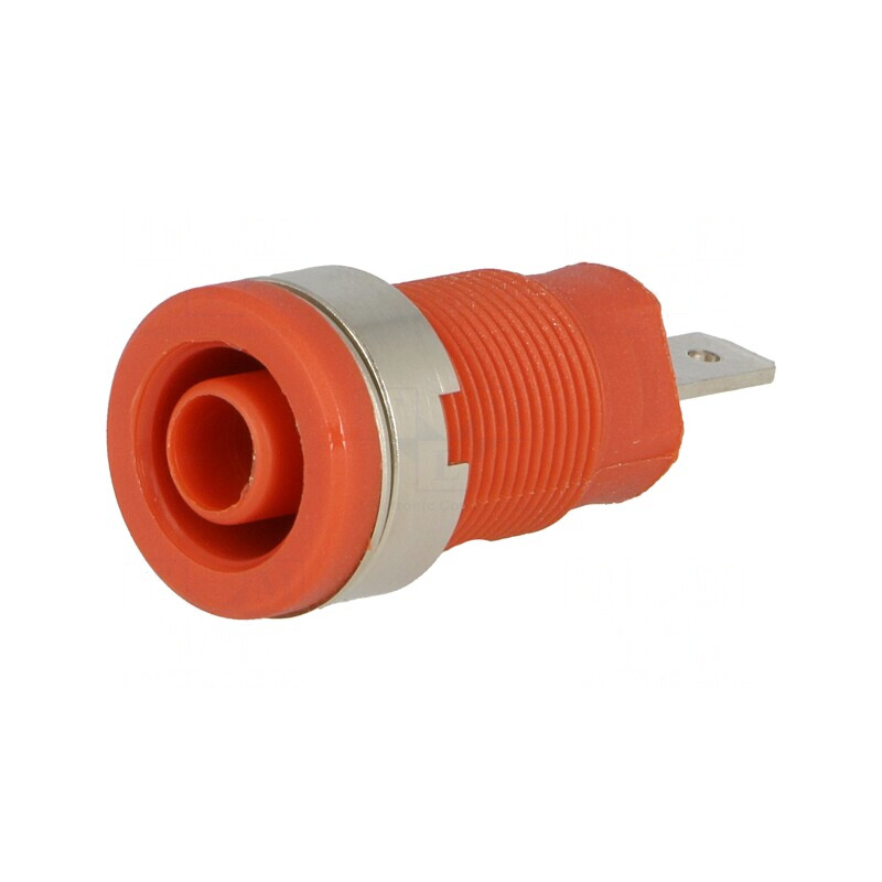 Soclu banană 4mm 24A 1kV roșu nichelat pe panou | Electronic-mag.ro | Componente Electronice