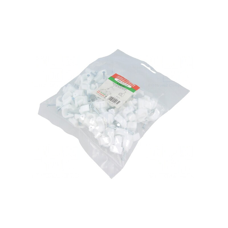 Suport cablu rotund alb cu cui 100 buc. | Electronic-mag.ro | Componente Electronice