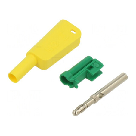 Conector banană 4mm galben-verde 1mm2 1kV 19A | Electronic-mag.ro | Componente Electronice