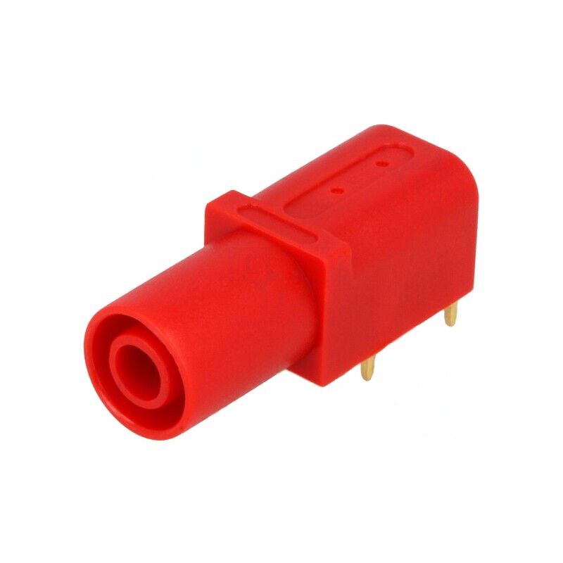 Soclu Banană 4mm 24A Roșie Aurit cu Izolație PCB 33.6mm | Electronic-mag.ro | Componente Electronice