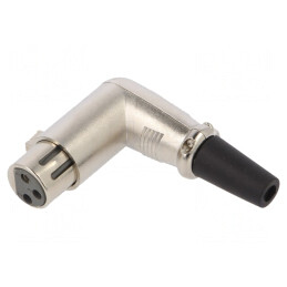 Mufă XLR 3 PIN Mamă 90° pe Cablu Lipire Argint | Electronic-mag.ro | Componente Electronice