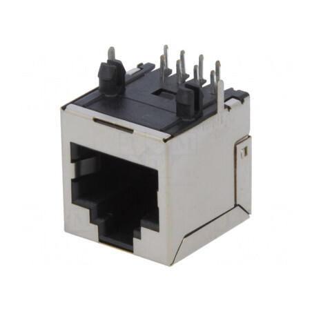 Soclu RJ45 Cat6 Ecranat 8P8C THT Unghi | Electronic-mag.ro | Componente Electronice