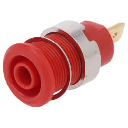 Soclu banană 4mm roșu aurit 24A 1kV | Electronic-mag.ro | Componente Electronice