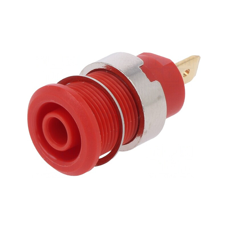 Soclu banană 4mm roșu aurit 24A 1kV | Electronic-mag.ro | Componente Electronice