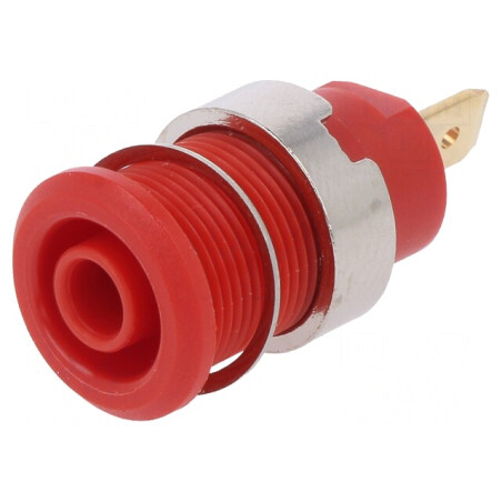 Soclu banană 4mm roșu aurit 24A 1kV | Electronic-mag.ro | Componente Electronice
