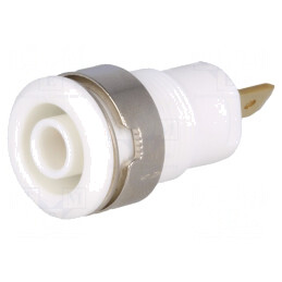 Soclu banană 4mm albă aurit 24A 1kV  | Electronic-mag.ro | Componente Electronice