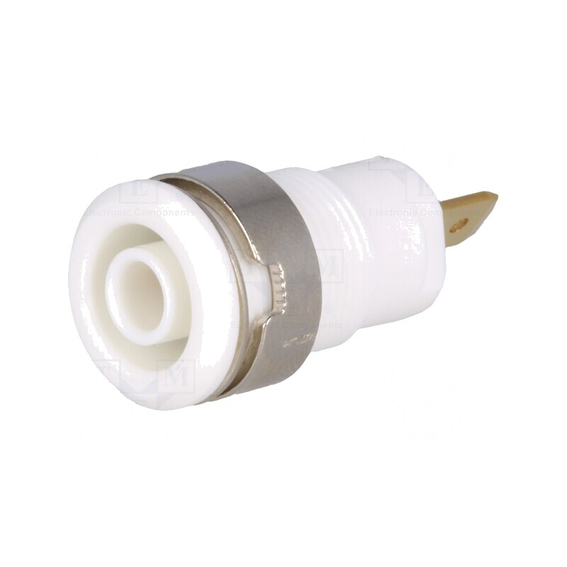 Soclu banană 4mm albă aurit 24A 1kV  | Electronic-mag.ro | Componente Electronice