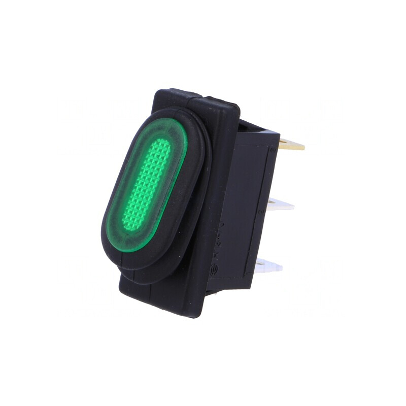 Comutator Basculant Verde ON-OFF 10A 250V IP65 cu Neon | Electronic-mag.ro | Componente Electronice