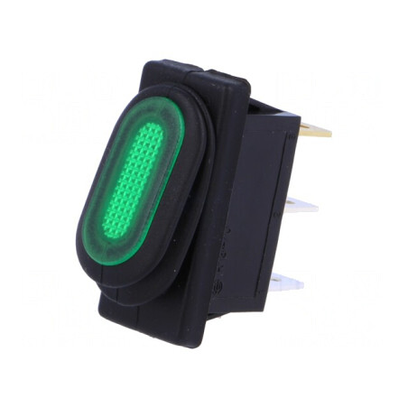 Comutator Basculant Verde ON-OFF 10A 250V IP65 cu Neon | Electronic-mag.ro | Componente Electronice