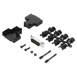 Mufă D-Sub 15 PIN în unghi 45° pentru lipire pe cablu | Electronic-mag.ro | Componente Electronice