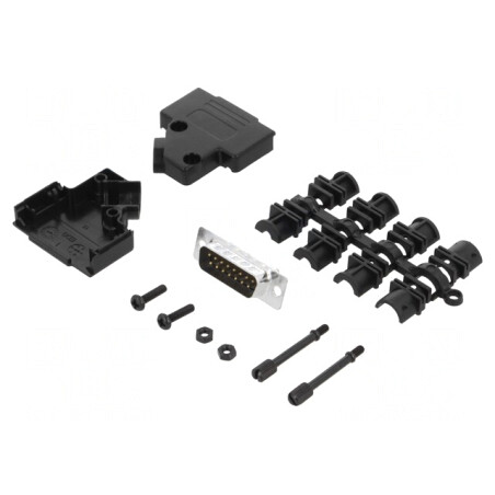 Mufă D-Sub 15 PIN în unghi 45° pentru lipire pe cablu | Electronic-mag.ro | Componente Electronice