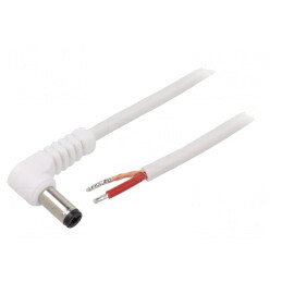 Cablu Alb 1x1mm2 DC 5,5/2,1 Mufă Unghi 0,5m | Electronic-mag.ro | Componente Electronice