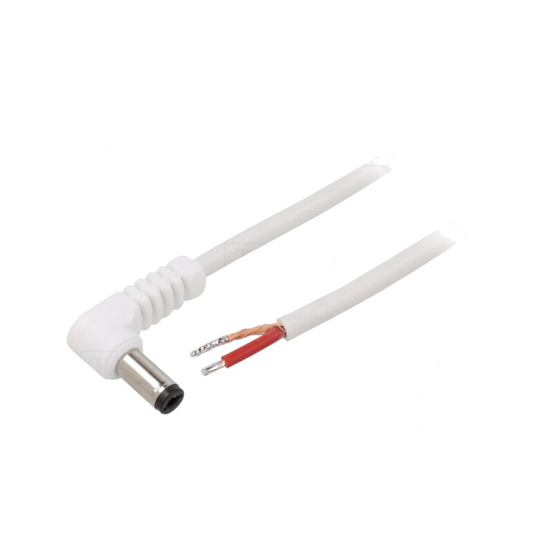 Cablu Alb 1x1mm2 DC 5,5/2,1 Mufă Unghi 0,5m | Electronic-mag.ro | Componente Electronice