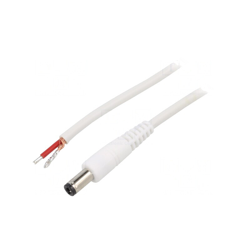 Cablu Alb 1x1mm2 0,5m cu Mufă DC 5,5/2,5 | Electronic-mag.ro | Componente Electronice