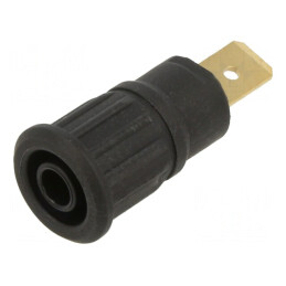 Soclu banană 4mm 32A 1kV negru aurit panou 33mm | Electronic-mag.ro | Componente Electronice