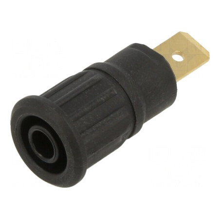 Soclu banană 4mm 32A 1kV negru aurit panou 33mm | Electronic-mag.ro | Componente Electronice
