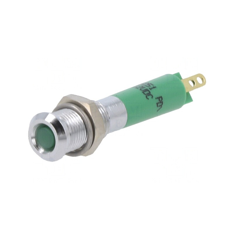 Lampă LED verde 12VDC Ø6mm metalică | Electronic-mag.ro | Componente Electronice