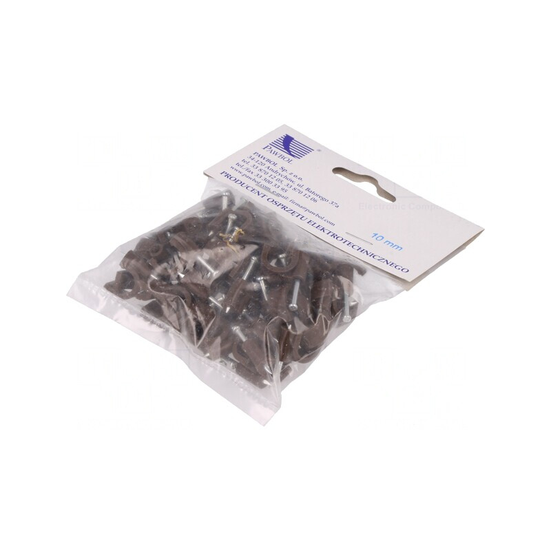 Suport cablu rotund maro 10mm cu cui, 50 bucăți | Electronic-mag.ro | Componente Electronice
