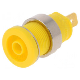 Soclu banană galben 4mm 25A 1kVDC aurit înşurubare 32mm | Electronic-mag.ro | Componente Electronice