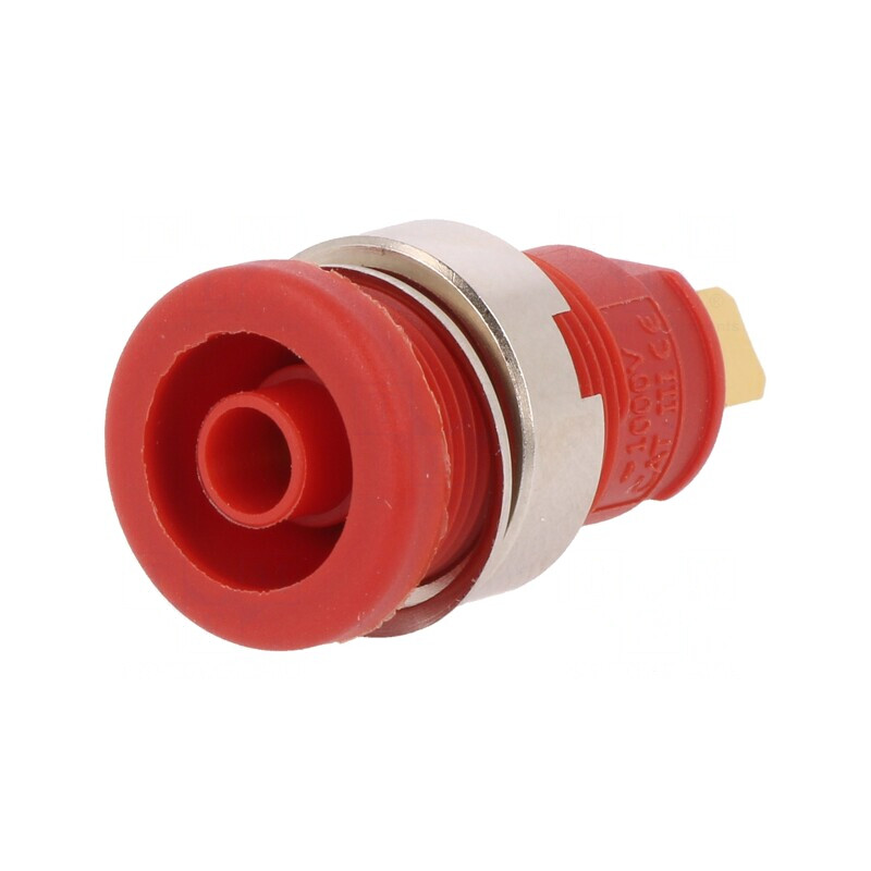 Soclu banană 4mm 25A roșie aurit 1kVDC | Electronic-mag.ro | Componente Electronice