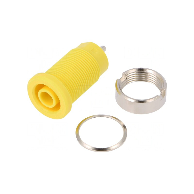 Soclu banană galben 4mm 24A nichelat pentru panou | Electronic-mag.ro | Componente Electronice