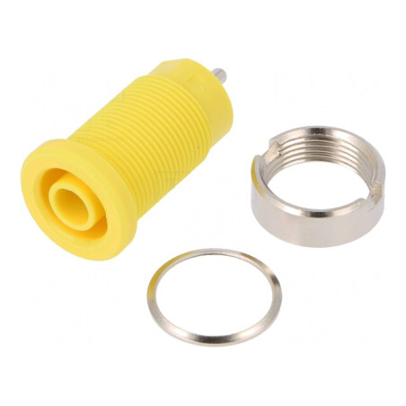 Soclu banană galben 4mm 24A nichelat pentru panou | Electronic-mag.ro | Componente Electronice