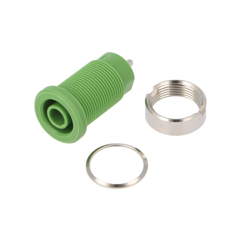 Soclu banană verde 4mm 24A nichelat pe panou | Electronic-mag.ro | Componente Electronice