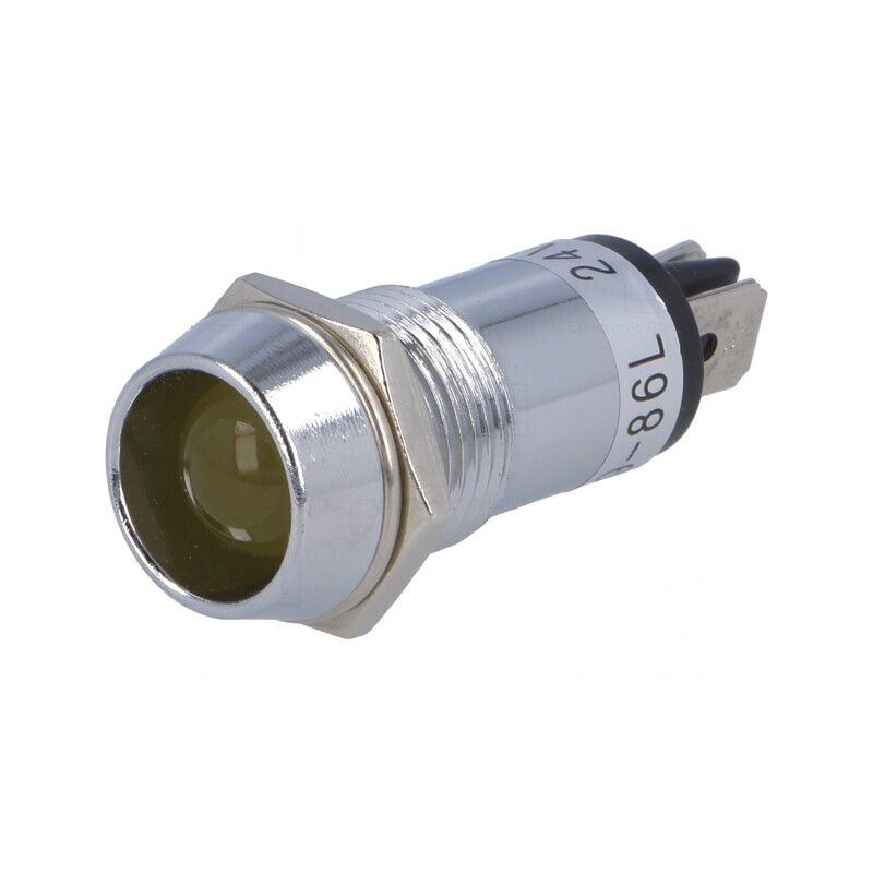 Lampă LED galbenă 12VDC Ø14,2mm IP40 alamă | Electronic-mag.ro | Componente Electronice