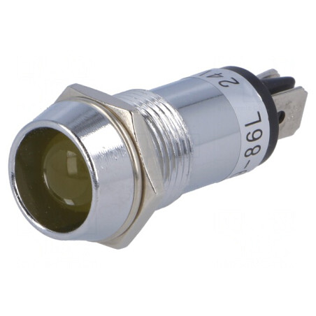 Lampă LED galbenă 12VDC Ø14,2mm IP40 alamă | Electronic-mag.ro | Componente Electronice