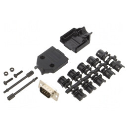 D-Sub 9-Pin Mufă Tată Lipire Neagră Kit Complet | Electronic-mag.ro | Componente Electronice