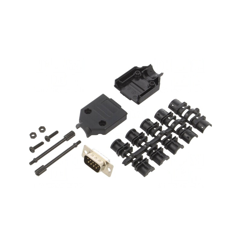 D-Sub 9-Pin Mufă Tată Lipire Neagră Kit Complet | Electronic-mag.ro | Componente Electronice