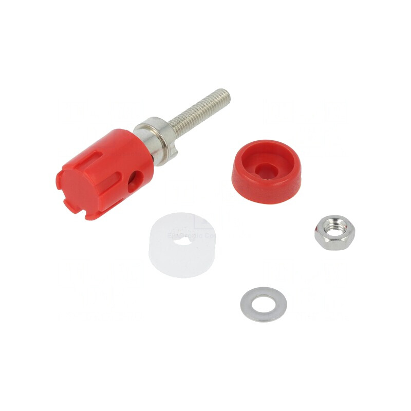 Soclu banană 4mm 15A roșu nichelat pe panou | Electronic-mag.ro | Componente Electronice