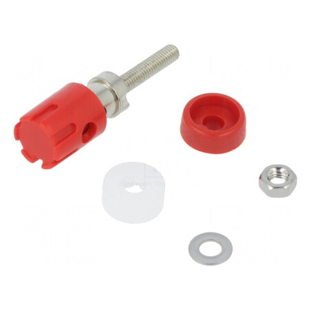 Soclu banană 4mm 15A roșu nichelat pe panou | Electronic-mag.ro | Componente Electronice