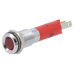 Lampă LED roșie 12VDC Ø8mm metal.