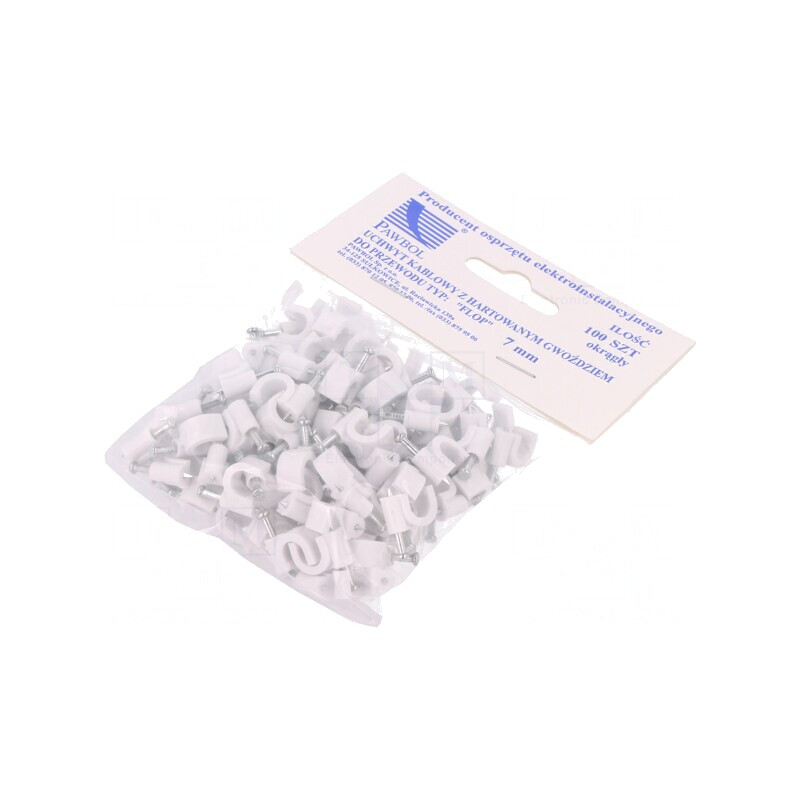 Clemă albă pentru cablu rotund, 7mm, 100 buc. | Electronic-mag.ro | Componente Electronice