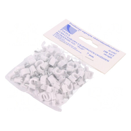 Clemă albă pentru cablu rotund, 7mm, 100 buc. | Electronic-mag.ro | Componente Electronice