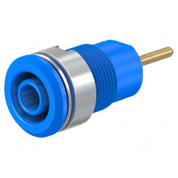 Soclu banană 4mm 24A 1kV albastru aurit alamă | Electronic-mag.ro | Componente Electronice