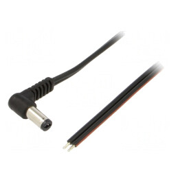 Cablu Alimentare 2x0,75mm2 cu Mufă Unghiulară DC 5,5/2,1 Negru 0,5m | Electronic-mag.ro | Componente Electronice