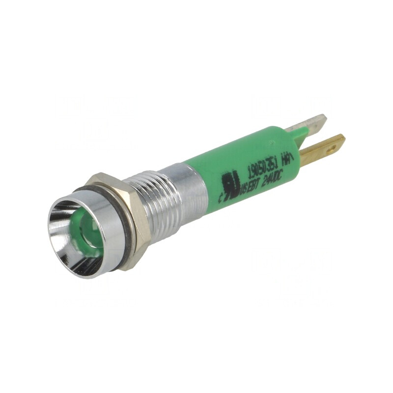 Lampă de control LED verde 24VDC 8mm IP67 metal | Electronic-mag.ro | Componente Electronice