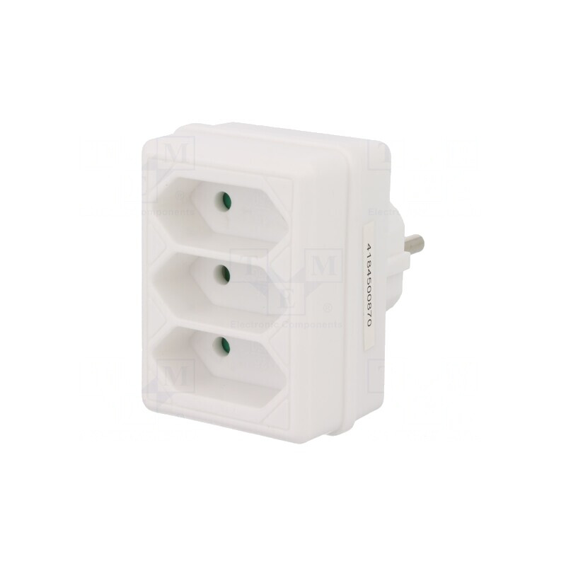 Conector Alimentare AC Splitter Alb 3x Soclu | Electronic-mag.ro | Componente Electronice