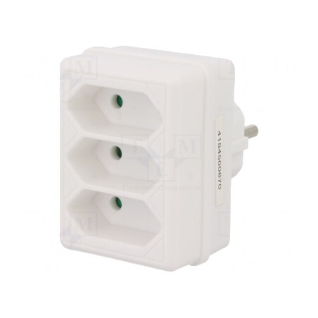 Conector Alimentare AC Splitter Alb 3x Soclu | Electronic-mag.ro | Componente Electronice