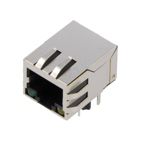 Soclu RJ45 Ecranat cu LED 8p8c THT | Electronic-mag.ro | Componente Electronice